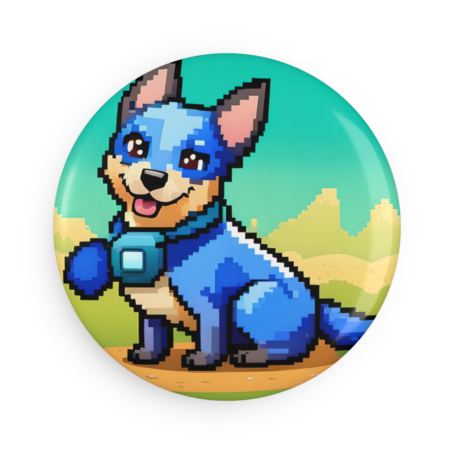 Gamer Pixel Art Australian Cattle Dog Button Magnet, Round (1 & 10 pcs)